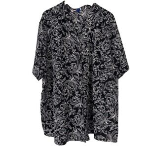 A Personal Touch Blouse Women 5X Black White Paisley Button Up Office Casual Top